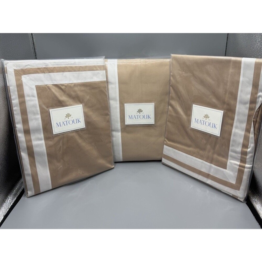 Matouk Alessandra Full/Queen Duvet + 2 Euro Shams Ambrosia/Bone NEW Sateen
